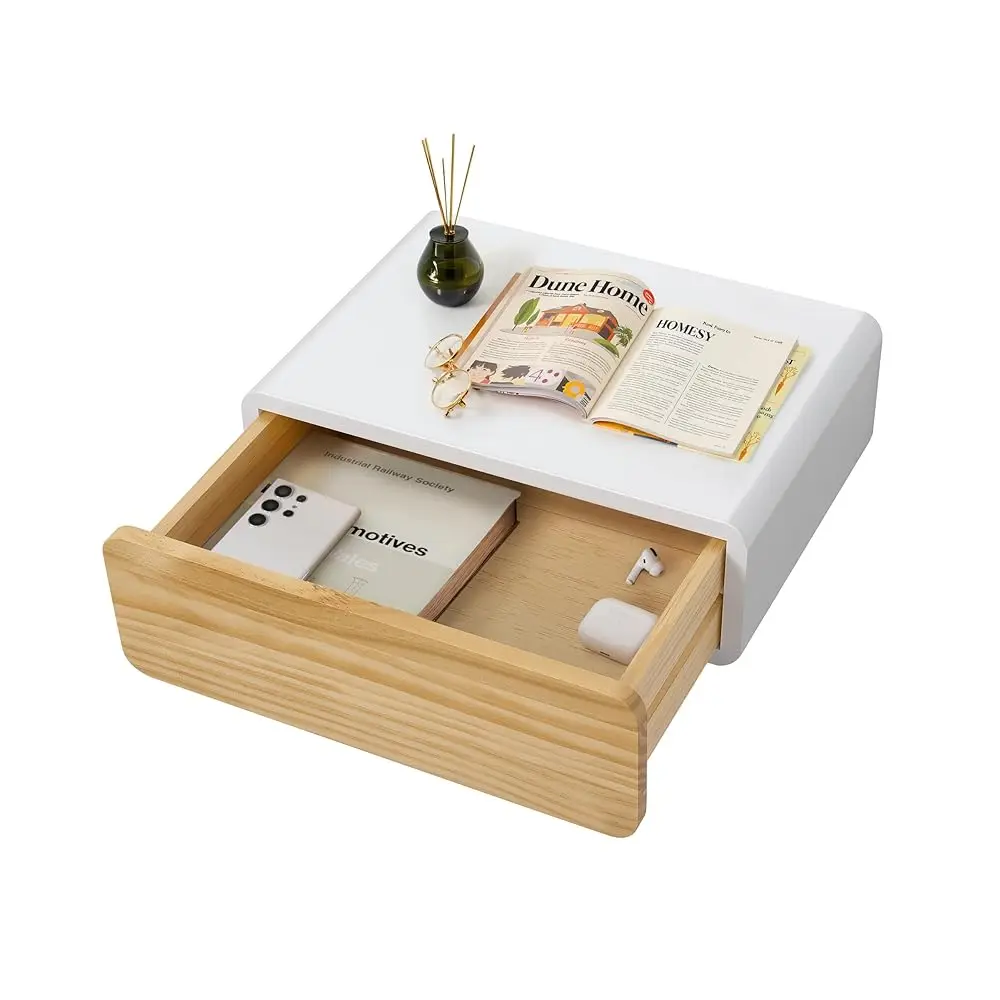 

Floating Nightstand White With Drawers Modern Bedside Table Organiser Fully Assembled Shelf Small Spaces Wall Mounted Storage