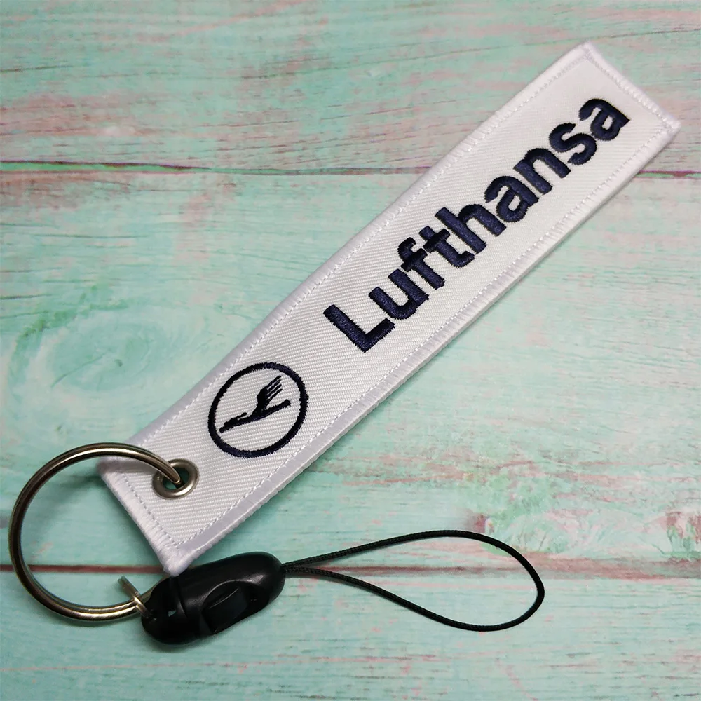 

1 PC White Embroidery Lufthansa Phone Strap for Flight Crew Plane Keychain Chaveiro llavero Lanyard for ID Card Holder Neckband