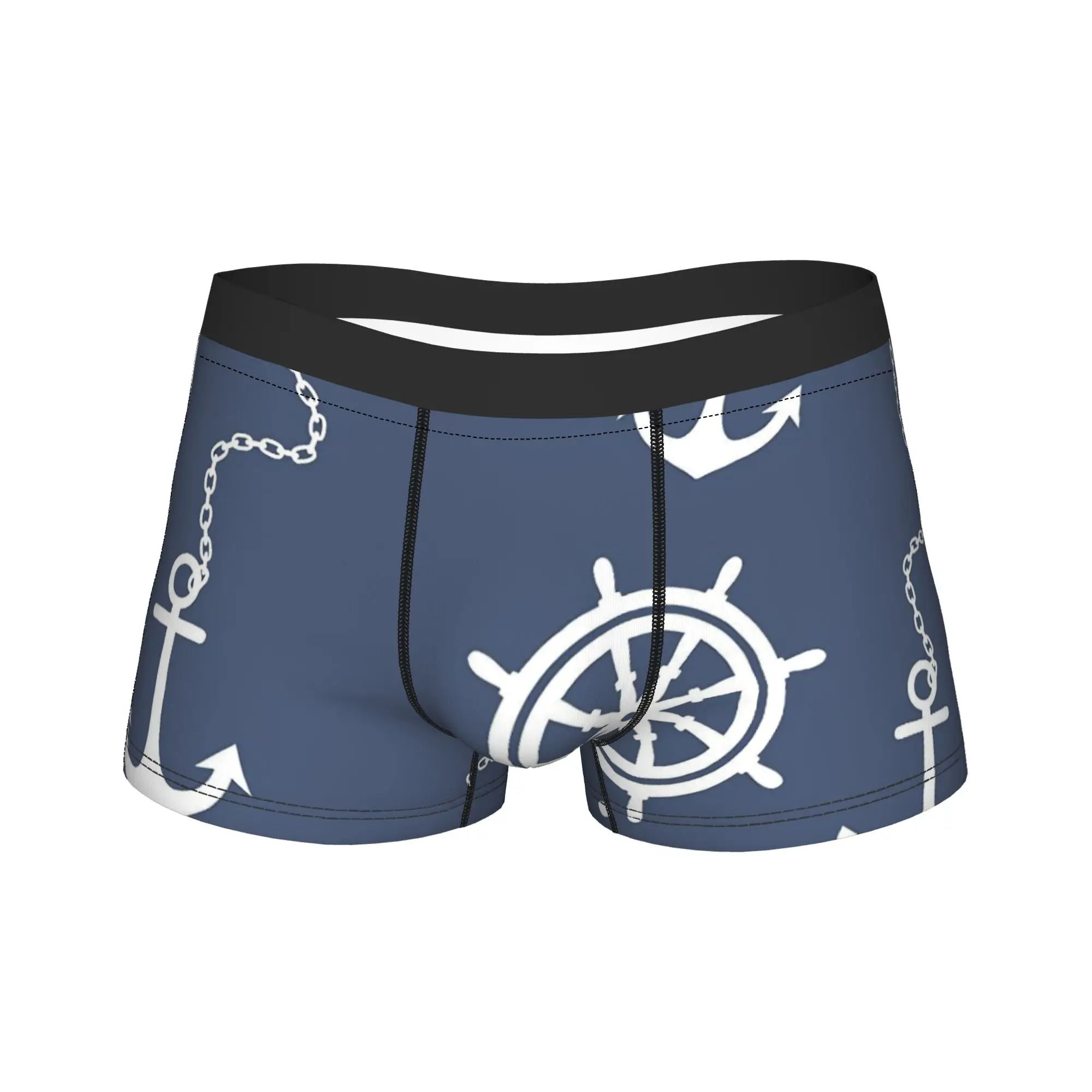 Nautical Anchor Boat Shorts Briefs  Underwear High Quality Men Elastic Boxershorts Printed Plus Size Panties