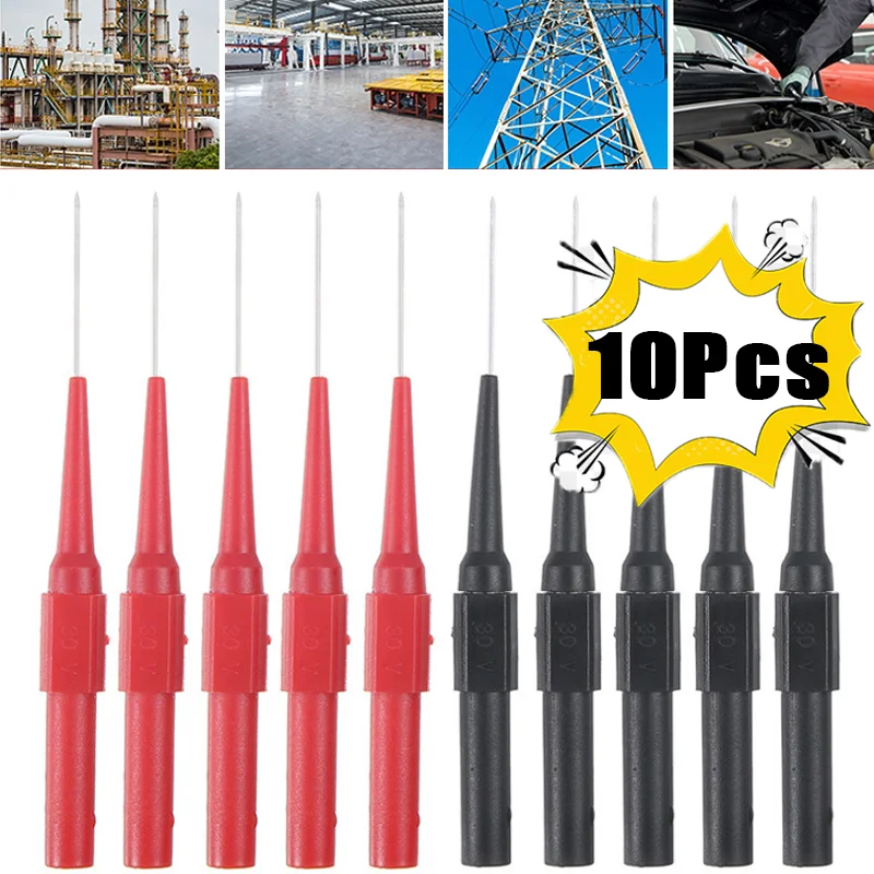 10Pcs Multimeter Test Probe 0.7mm 30V Car Tip Probes Diagnostic Tools Test Leads Extention Back Piercing Needle Tip Probes