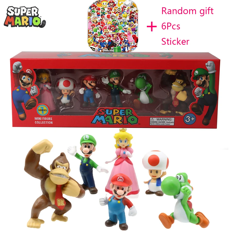 4-7cm Super Mario Bros PVC Action Figure Toys Dolls Model Set Luigi Yoshi Donkey Kong Mushroom for kids birthday gifts