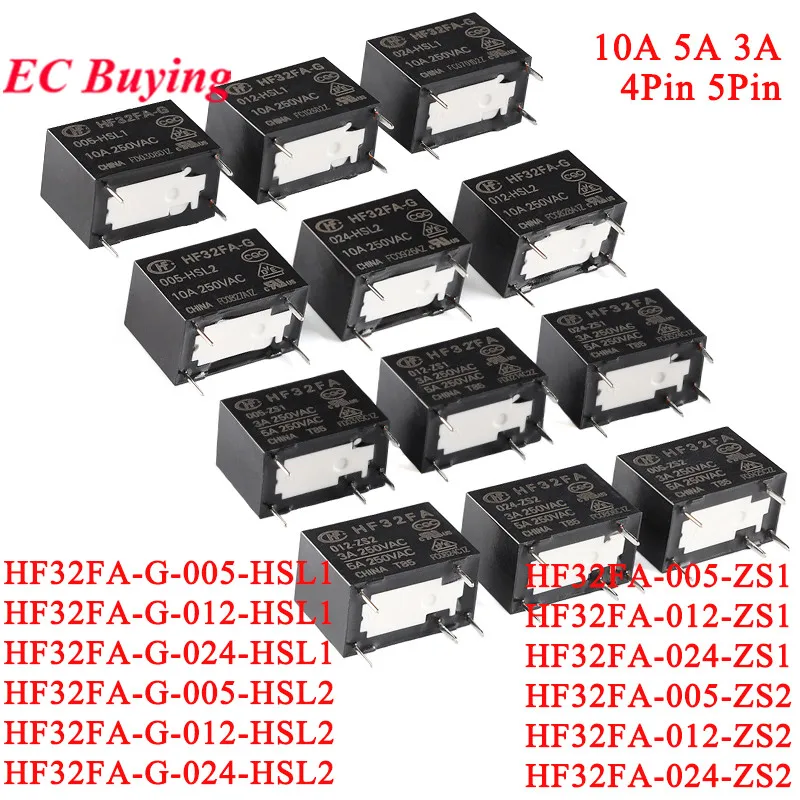 10 uds/1 unidad HF32FA HF32FA-G -005 -012 -024 -ZS1 -ZS2 -HSL1 -HSL2 4PIN 5Pin 3A 5A 10A relé de potencia 5V 12V 24V DC AC250V Rele JZC-32F