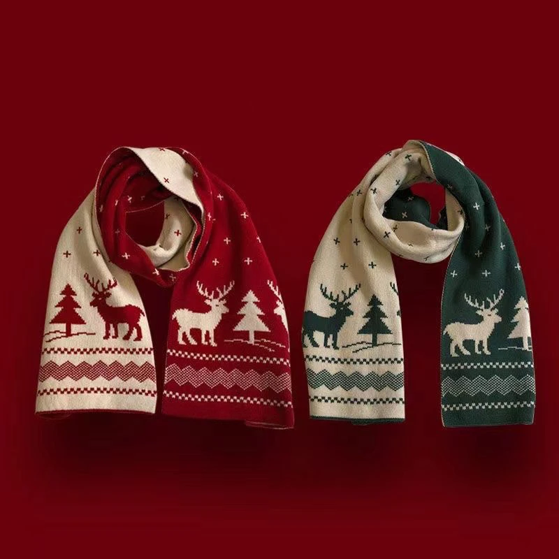 Christmas Red Elk Deer Scarves Cartoon Reindeer Snowflake Warm Scarf Man Woman Christmas Scarves for Women Sweet Girls 2024 Gift