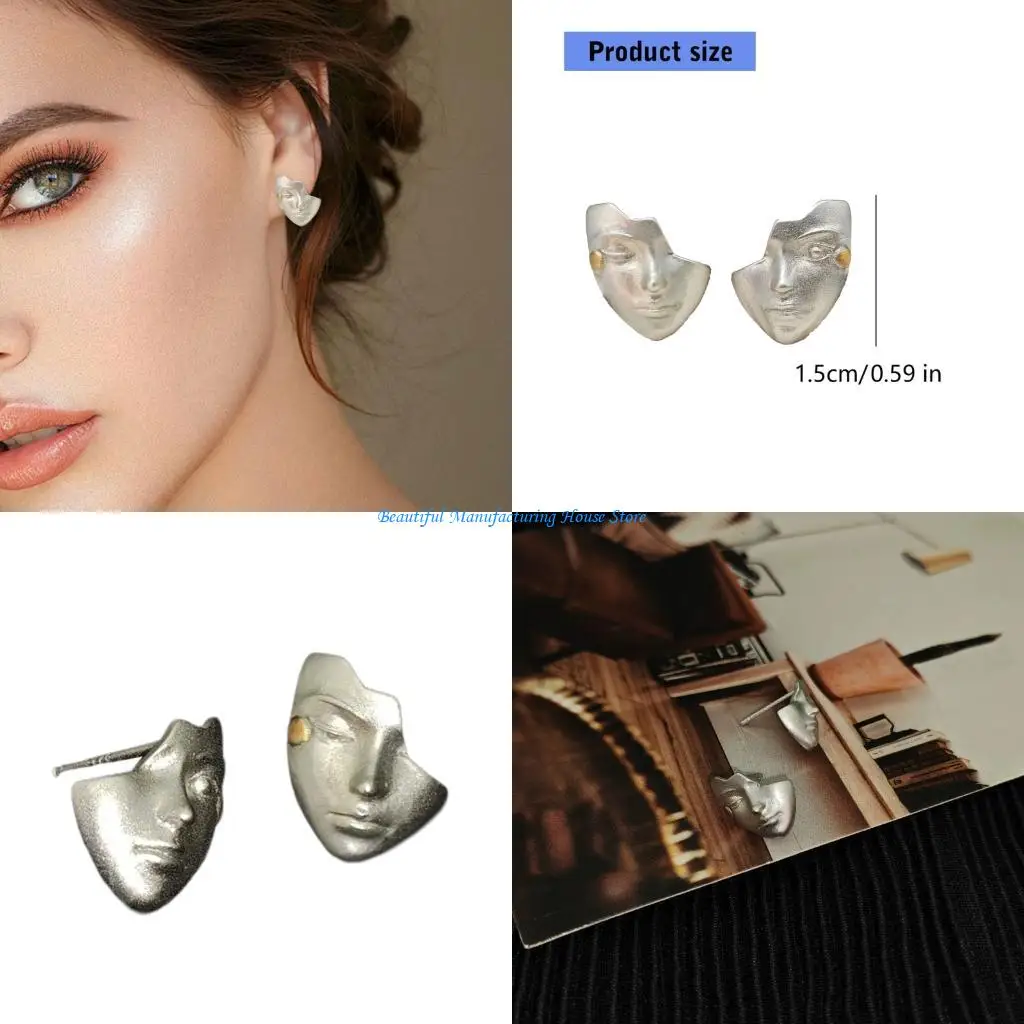 

E56A Elegant Mask Face Ear Studs Comfortable Ear Jewelry Studs Earrings Alloy Texture Perfect for Present Giving or Own Use