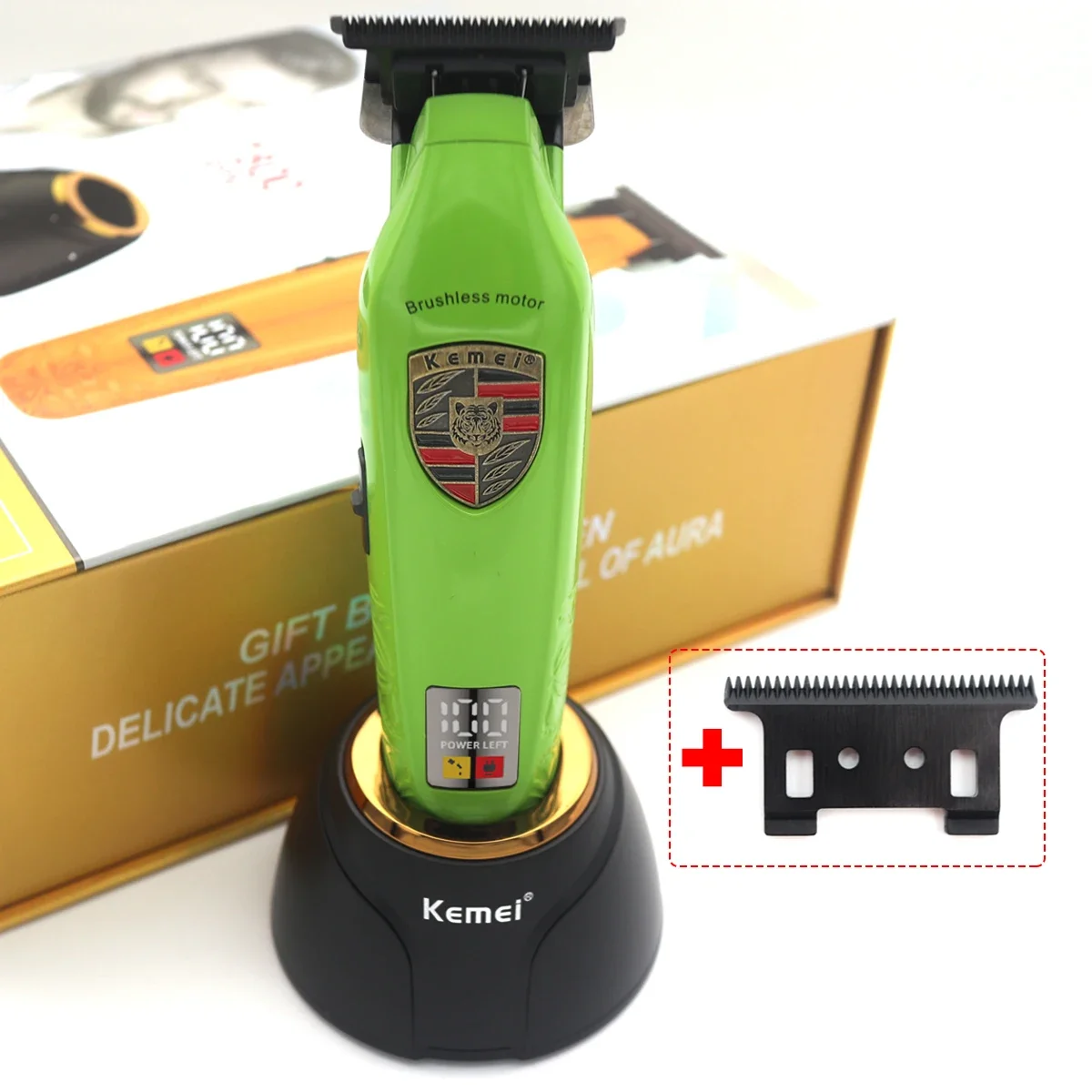 Kemei KM-2236 Brushless Motor Men's Hair Clipper DLC Full Metal Seat Charger Professional Hair Trimmer Machine Finishing Machine