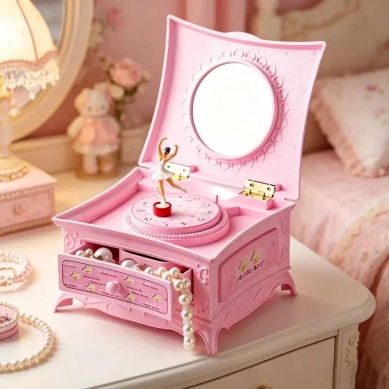 Classic Rotating Ballerina Music Box Hand Crank Jewelry Box Drawer Storage Case Elegant Ornament for Girls Music Lovers Gifting