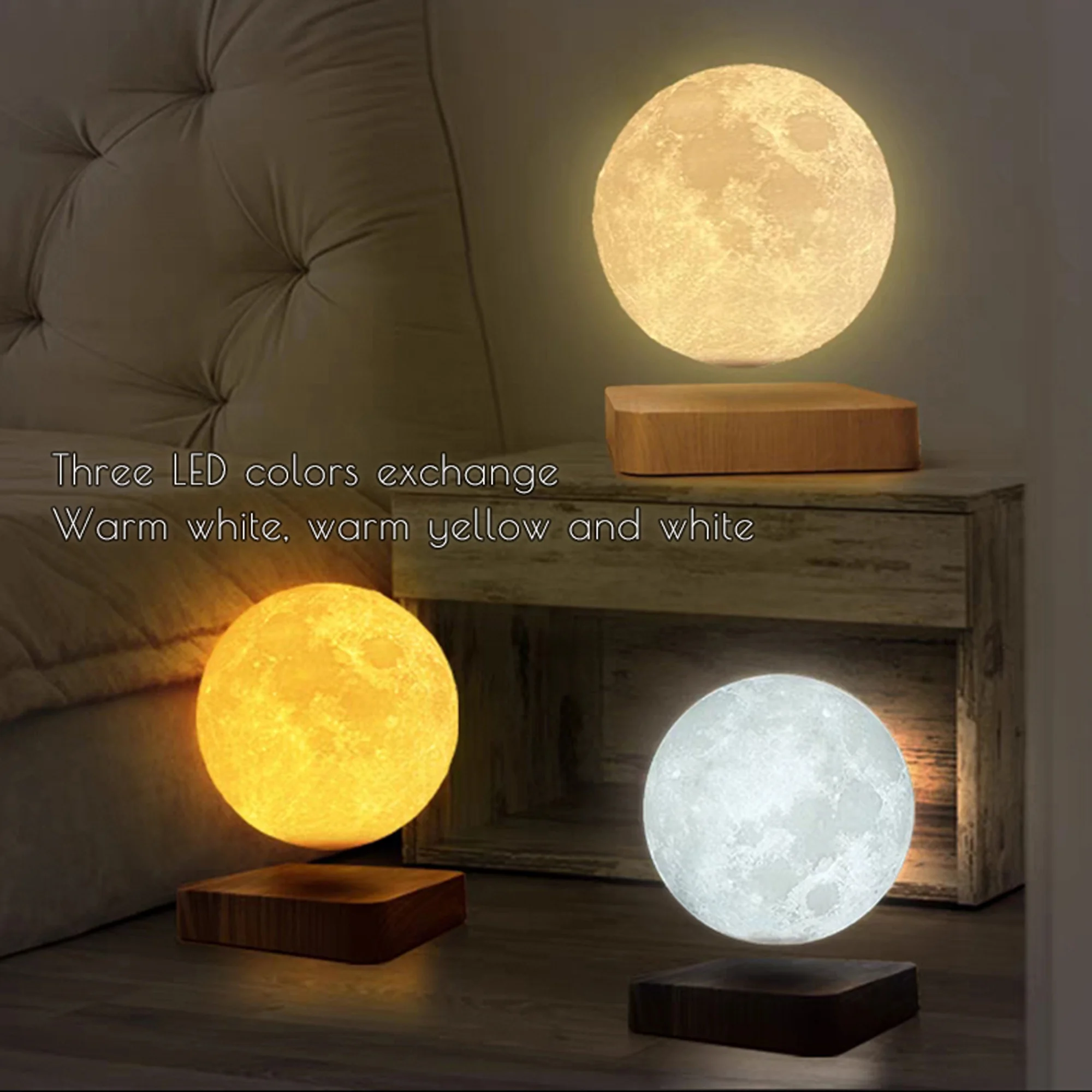 Minimalist Magnetic Levitation Moon Lamp — 3D-Printed Lunar Design, Touch-Control LED Night Light for Desk, Bedside or Shelf. So view 7