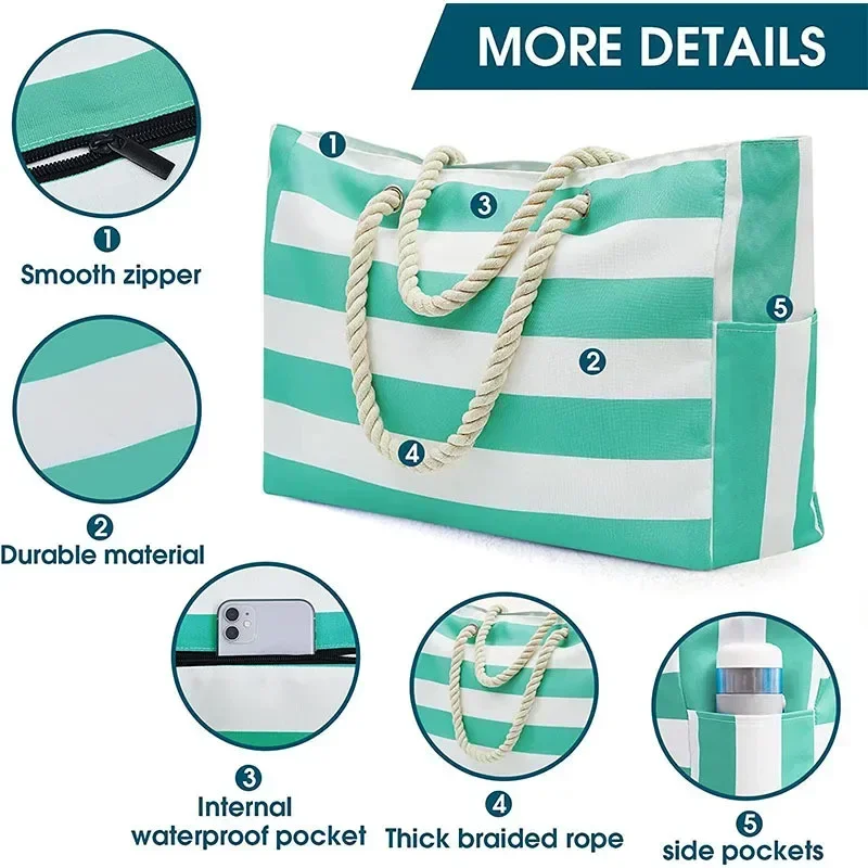 ADX-11 Bolsos de mano de playa impermeables para mujer con cremallera y asa de cuerda Bolsa de verano