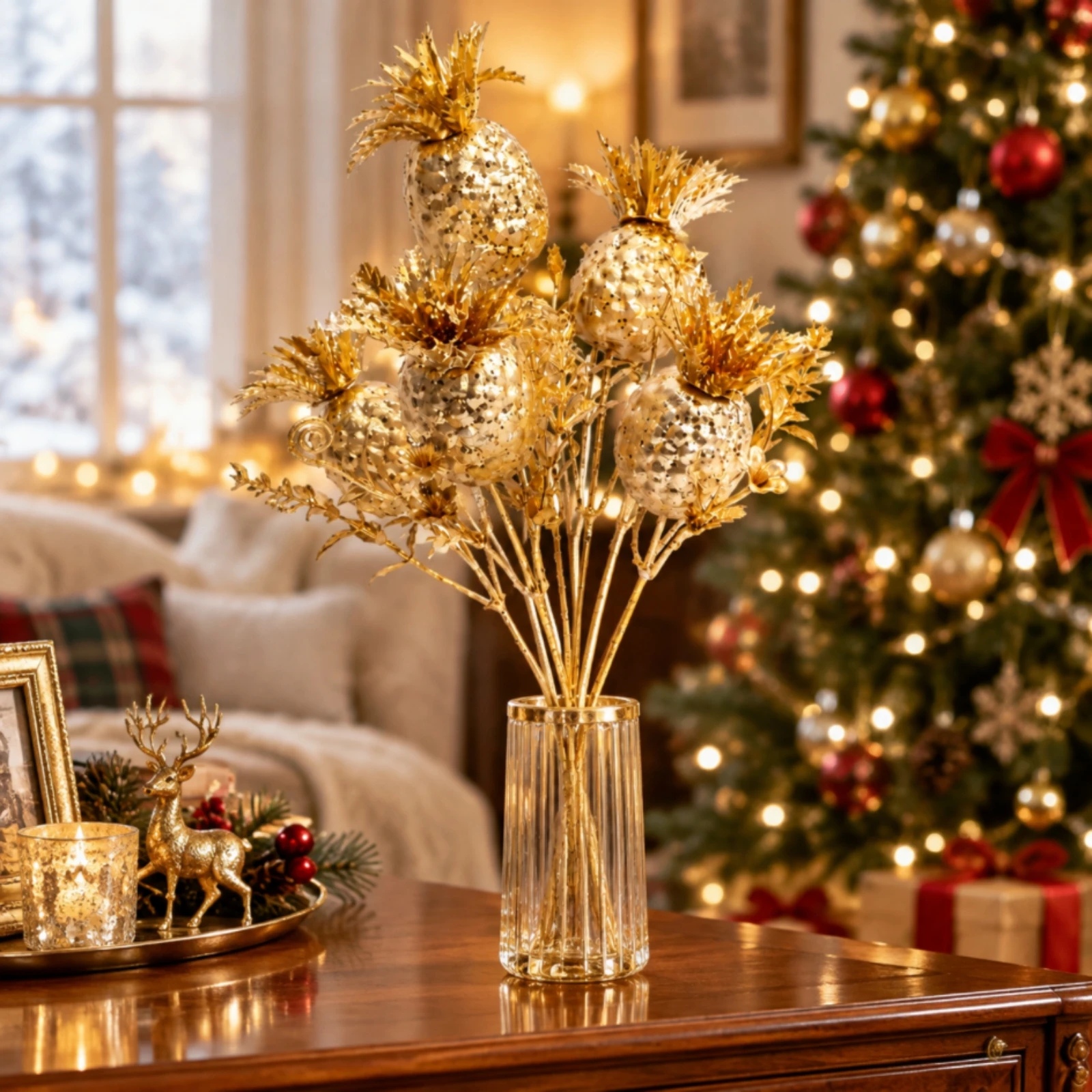 Gold Decorative Branch Spray Lightweight Artificial Gold Foliage Spray Artificial Leaf Picks Faux Vase Fillers Elegant