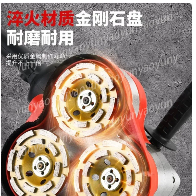 Three-head Dust-free Triangular Concrete Grinder Wall Edge Putty Polisher Floor Renovation Grinding Tool