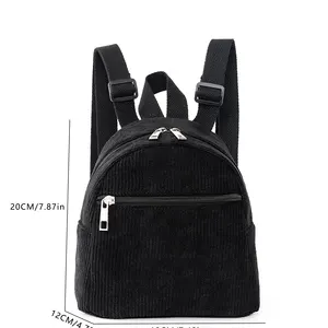 Black Mini Fashion Corduroy Women's Backpack Small Backpack Small School Backpack 12 Main Sales Black Women's Backpack - №3