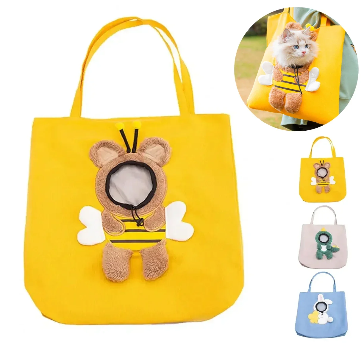 

Canvas Cat Bag Bee-Shaped Extra Soft Breathable Pet Moving Bag Adorable Escape-proof Transport Cat Carrier for Cat Accessories