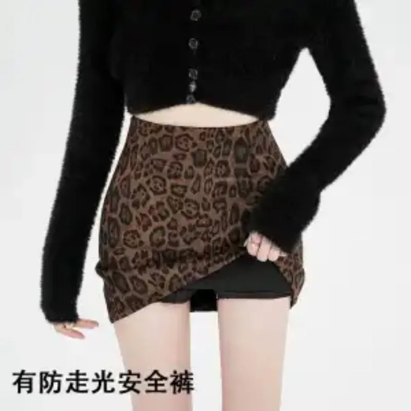 ヒョウ柄 A ラインスカート秋冬新作スカート露出防止ホットガールハイウエストショートスカートレディースファッションショートスカート
