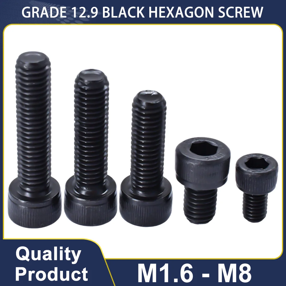 M1.6 M2 M2.5 M3 M4 M5 M6 12.9 Grade alloy steel Black Cup Head Hex Socket Head Screw Cylindrical Head Knurled Full Tooth Bolt