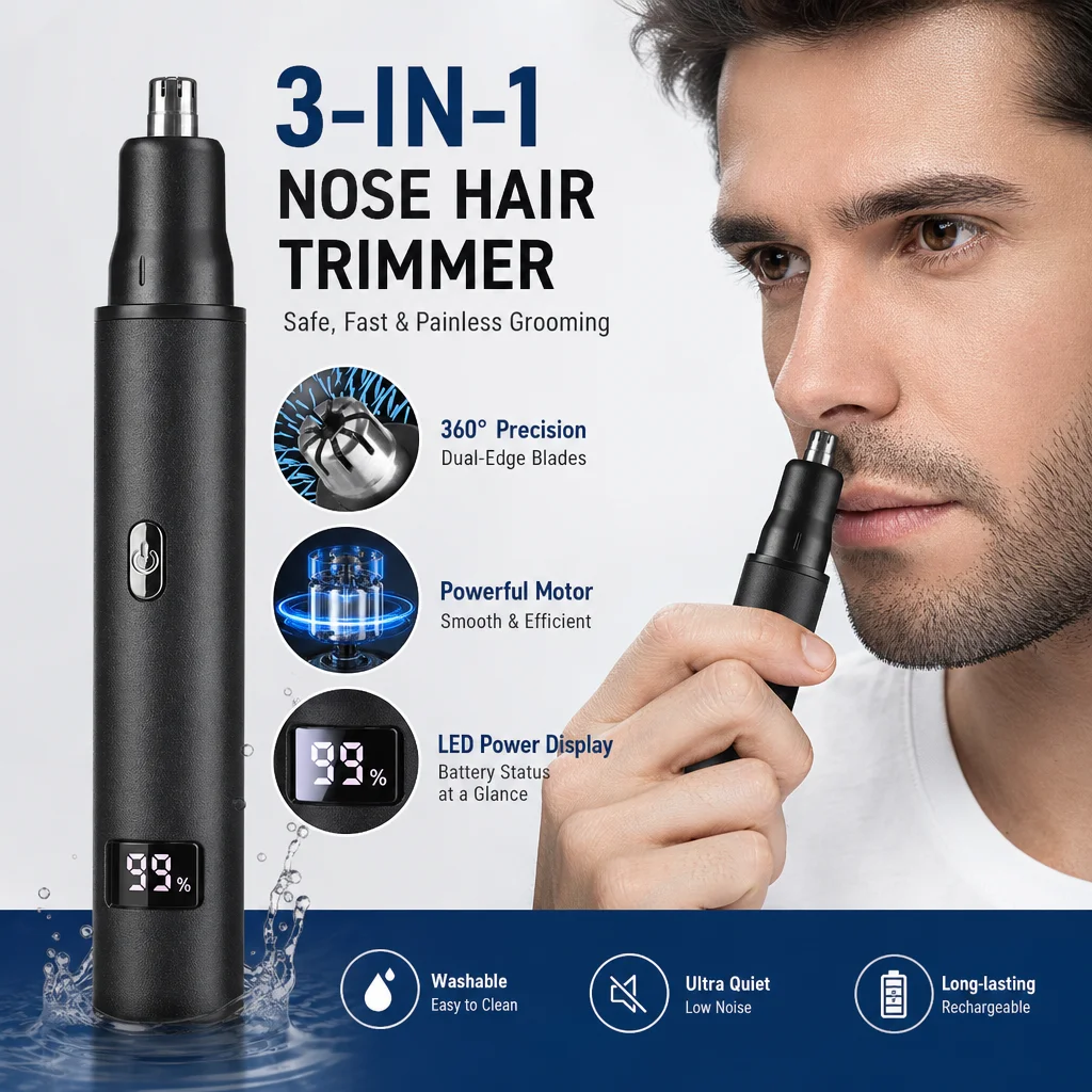Electric Nose Hair Trimmer For Men Women Rechargeable 3 In 1 Nose Ear Hair Eyebrows Grooming Kit Painless Beard Trimmer Shaver