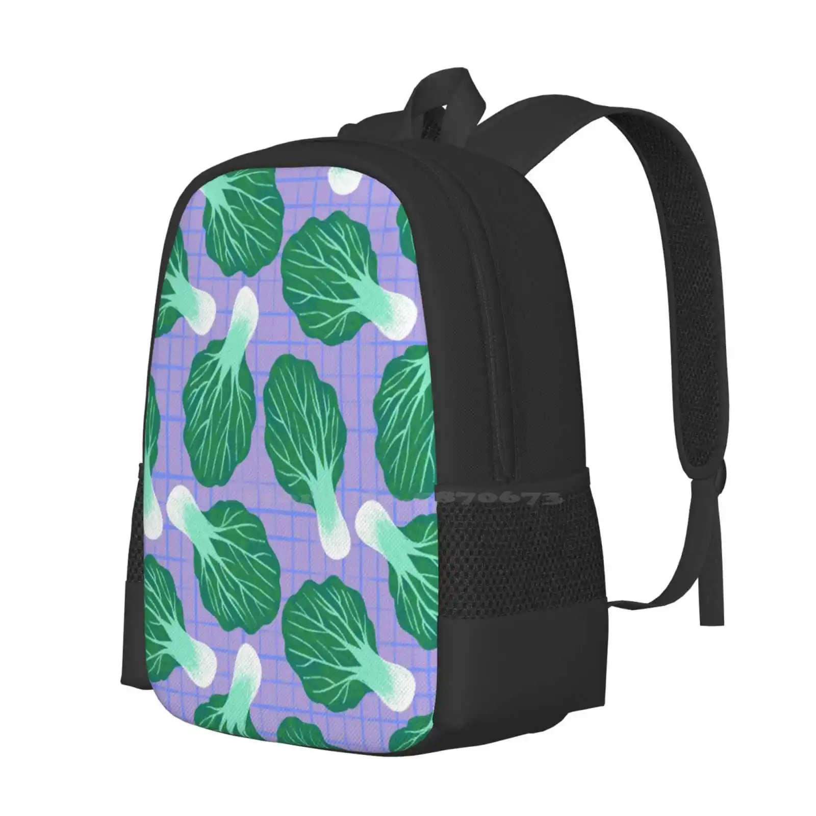 Bokchoy Pattern Hot Sale Schoolbag Backpack Fashion Bags Bokchoy Vegan Asian Food Bok Choy Japanese Veggie Green Lavender