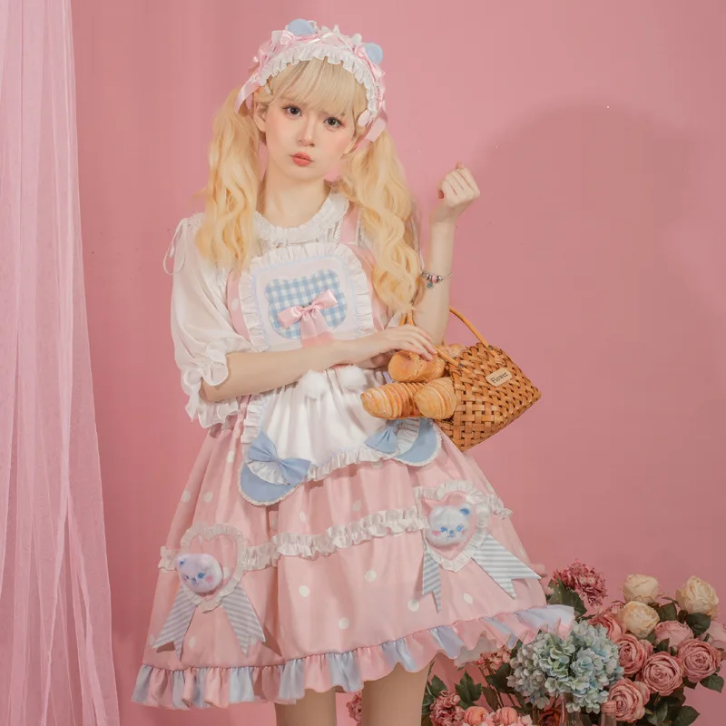 Lolita abiti donna Kawaii Miads maglione gonna ragazze principessa dolce vestito a strati giapponese Harajuku rosa Costume Cosplay vestito