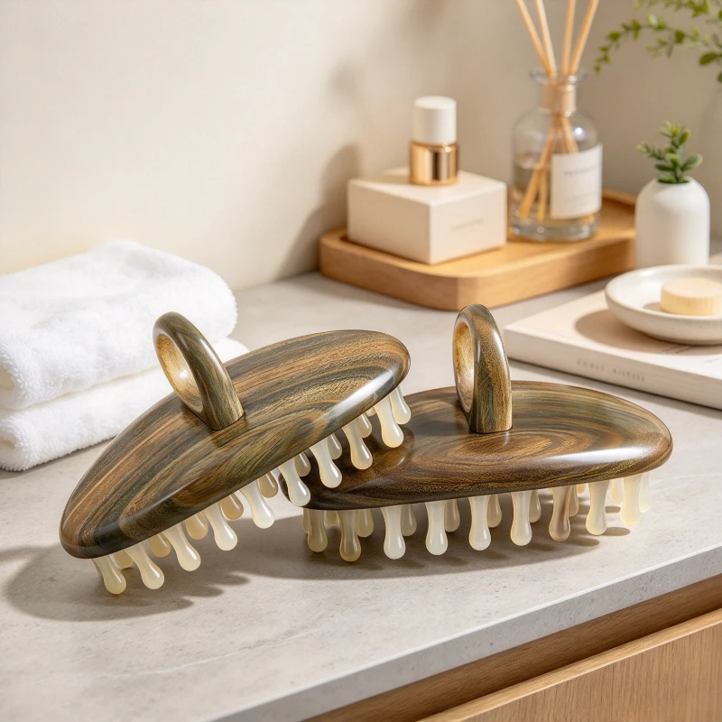 Green Sandalwood Horn Style Scalp Massage Comb Natural Material Low Static Hair Grooming Brush for Men Women Daily 두피 마사지 빗