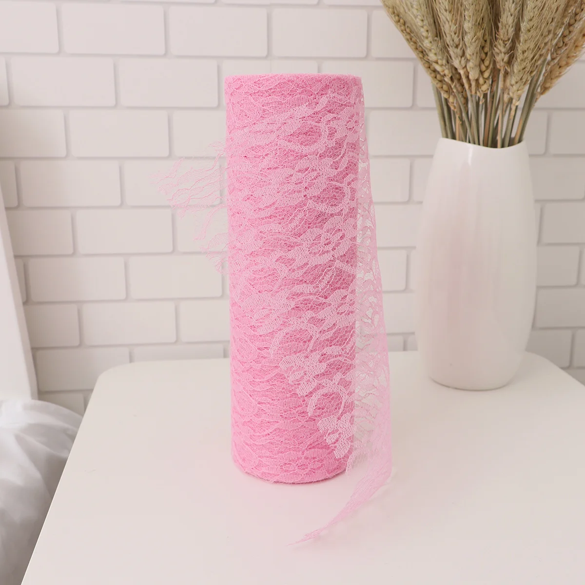 شريطة من الدانتيل الوردي طول الكسوة 22 متر عرض 15 سنتيمتر لتغليف الهدايا الخياطة لتقوم بها بنفسك شريطة من الدانتيل لتزيين المنزل بواسطة لفة الوردي #2