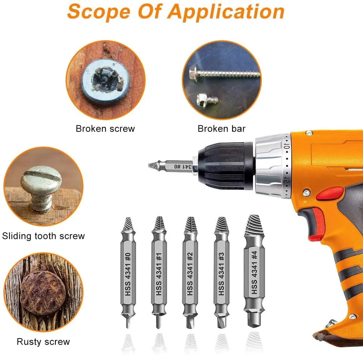 Damaged&Stripped Screw Extractor Remover Tool and Drill Bit Set. Broken Bolt Extractor and Screw Remover Set of 6 Pcs #012234