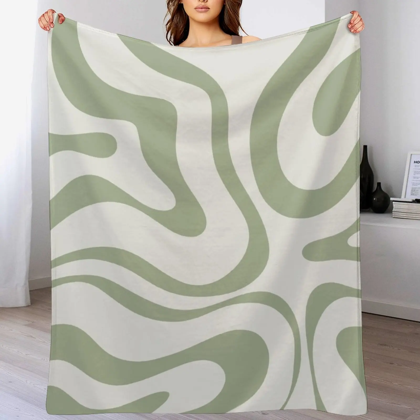 

Modern Liquid Swirl Abstract Pattern in Sage Green Tones Throw Blanket Thins Bed Fashionable Bed Blankets