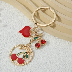 Lovely Enamel Keychains Cute Cherry Hearts Plants Fruit Key Rings For Women Girls Good Friendship Gift Handmade DIY Jewelry