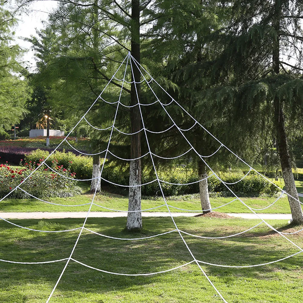 

Large Triangle Spider Web Decoration for Halloween Party Outdoor Haunted House Setup Spooky Cobweb Decorations Ground Fan-Shaped