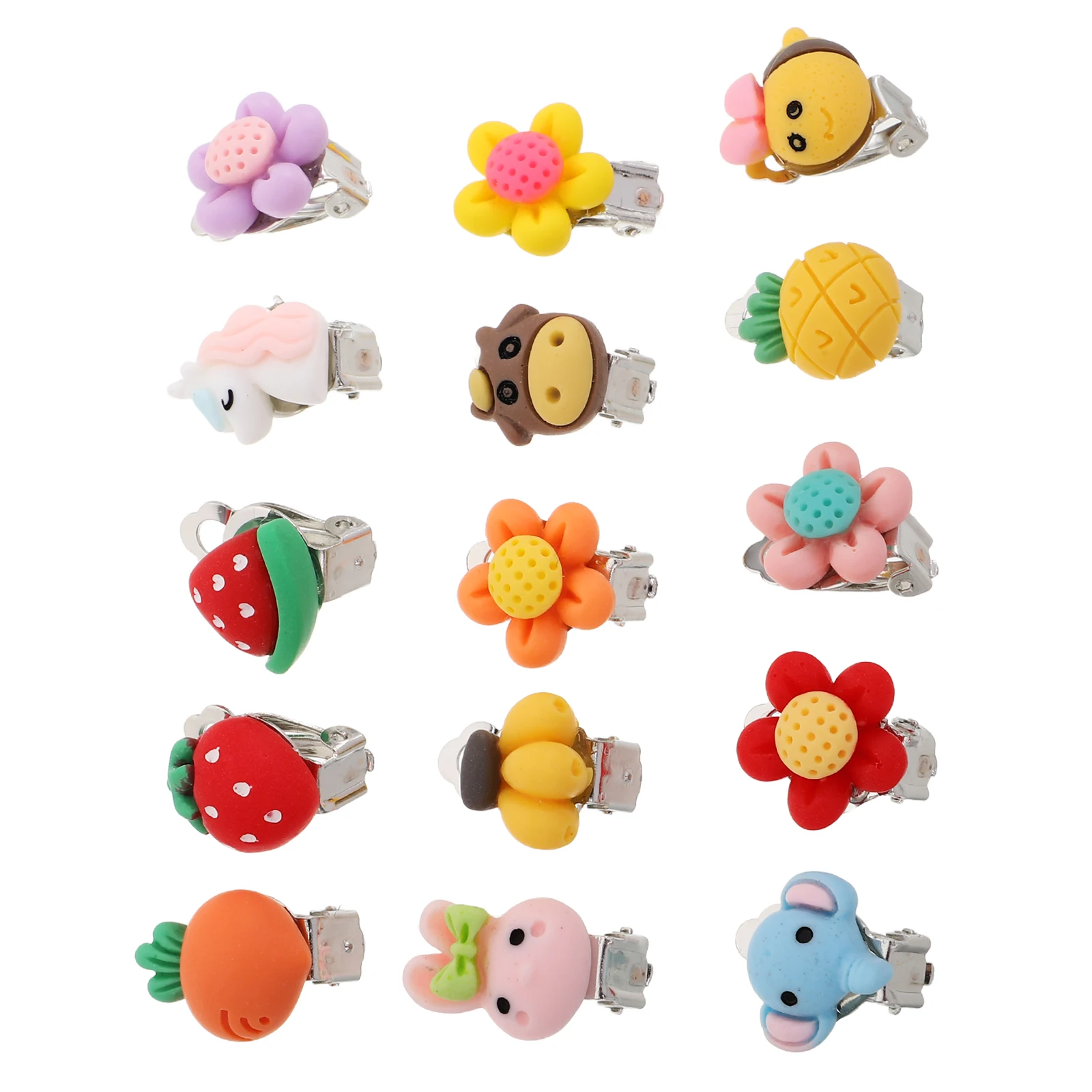 

30pcs Children Ear Clip Earrings Cute Flower Design No Piercing Plastic Dangle Kids Accessories Girls Jewelry Lightweight