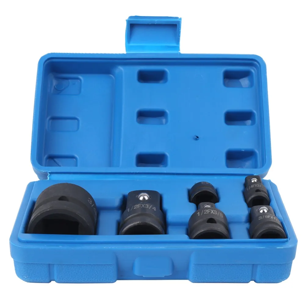 6PCS Chrome Molybdenum Steel Impact Adapter Set Black 1/4 Inch / 3/8 Inch / 1/2 Inch / 3/4 Inch Male Female Square Drive Adapter