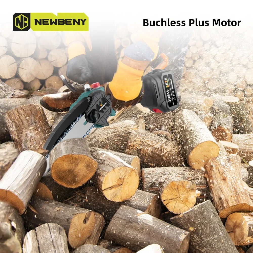 NEWBENY 8 นิ้วBrushlessเลื่อยไฟฟ้าOilerไร้สายไม้สวนเลื่อยตัดแต่งกิ่งเครื่องมือสําหรับMakita 18Vแบตเตอรี่