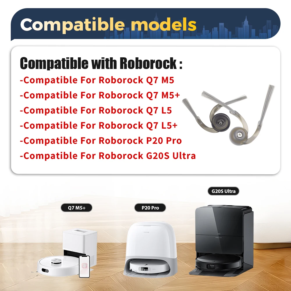 Side Brush For Roborock Q7 M5+ Q7 M5 Q7 TF Q7 TF+ Q7 L5 Q7 L5+ Q7B Q7T+ Plus P20 PRO G20S Ultra Qrevo Curv Robot Vacuum
