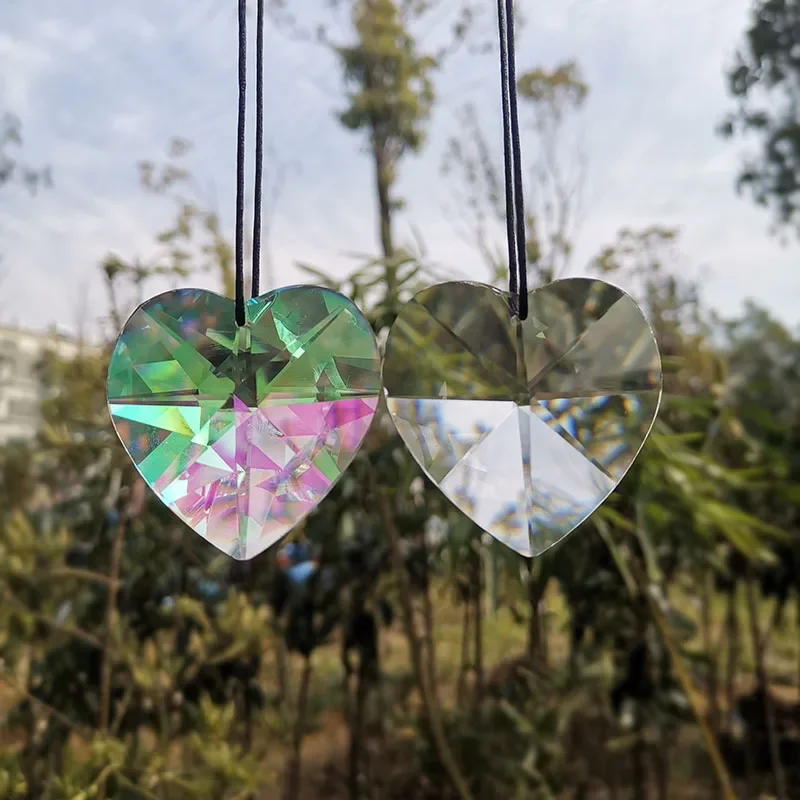 50mm Crystal Prism Heart-shaped Hanging Pendant Rainbow Suncatcher Crystals Chandelier Lamp Parts Faceted Ball Sun Catcher