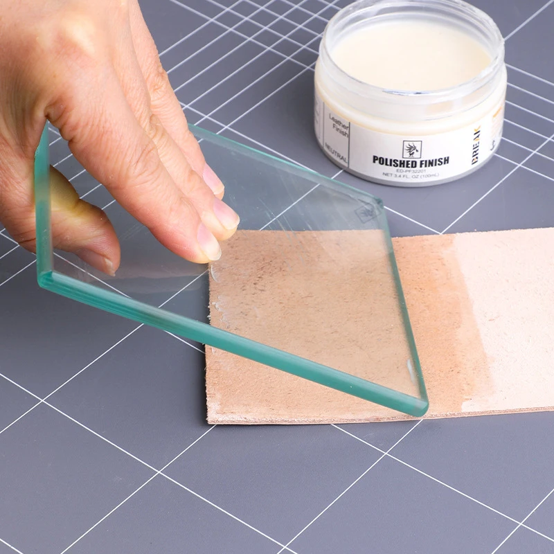 Herramientas de artesanía de bruñidor de cuero, rebanador de vidrio templado transparente para pulir, tablero de pulido, acabado de cuero, herramienta de goma de Tokonole