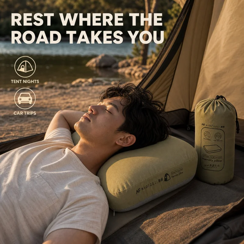 Soft Slow Rebound Memory Foam Pillow Outdoor Camping Travel Cervical Pillow Portable NoonBreak Pillow Neck Support Pillow 2026