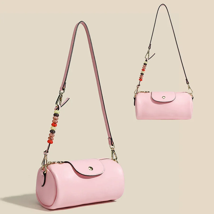 

Модная круглая сумка-цилиндр, модная сумка через плечо на молнии большой вместимости, розовая/черная сумка-подушка для женщин, сумки-кошельки ﻿