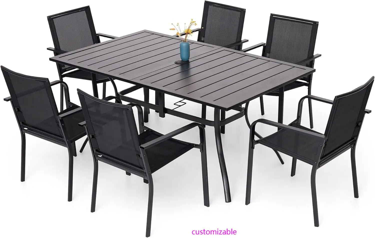 7-Piece Outdoor Patio Dining Set, 6 Stackable Patio Chairs & Rectangular Dining Table with All Weather Frame Furniture Set