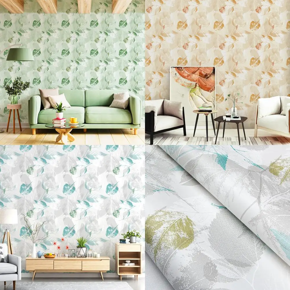 

Green Fresh Leaf Wallpaper Nordic Living Room Bedroom Headboard Sofa Background Wall New Non Woven Wallpaper Leaf Design
