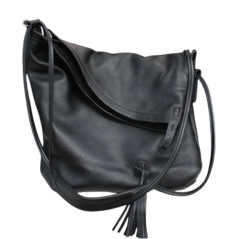 

Slouchy Genuine Soft Leather Tote Bag Women Large Capacity RetroStylish Crossbody Shoulder Bag Black Trend Purse Messenger Bag