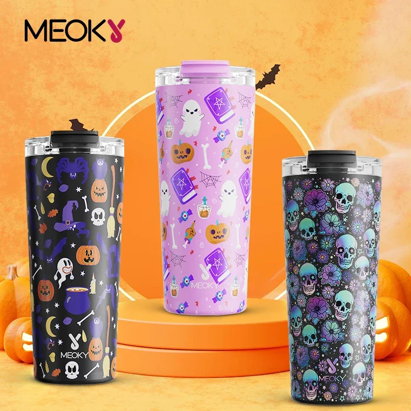 

Meoky 24oz Coffee Cup Tumbler Two Ways to Drink Halloween Stainless Steel Portable Insulated Water Bottle Leak-Proof Car Mug