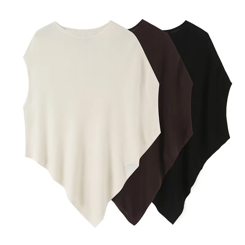 Guobioziy 2026 Summer New Women's Top Solid Color Asymmetrical Sleeve Romantic Knit Top Elegant and Stylish Personality Fashion