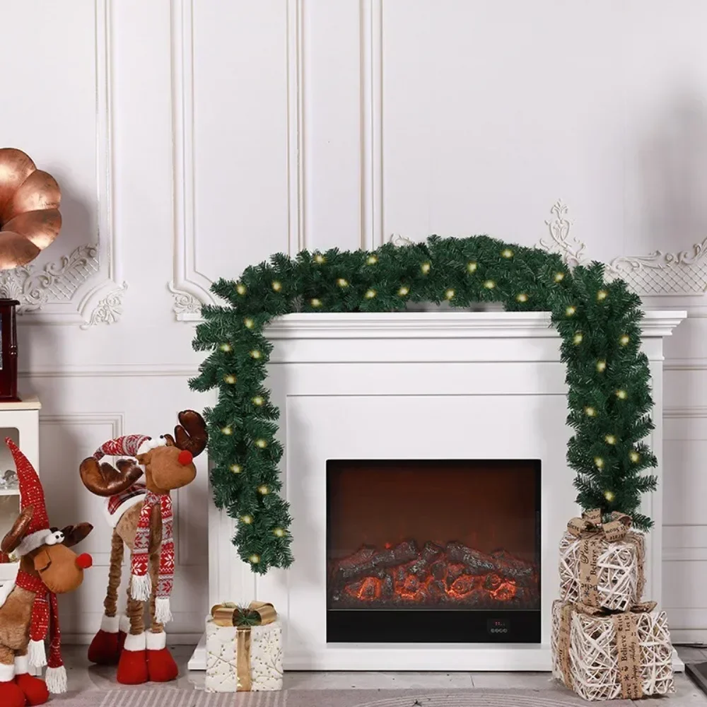 2.7M Christmas Rattan With LED Artificial Garland Wreath For Doors Hanging Christmas Ornaments, Xmas Tree Rattan Hanging Decor
