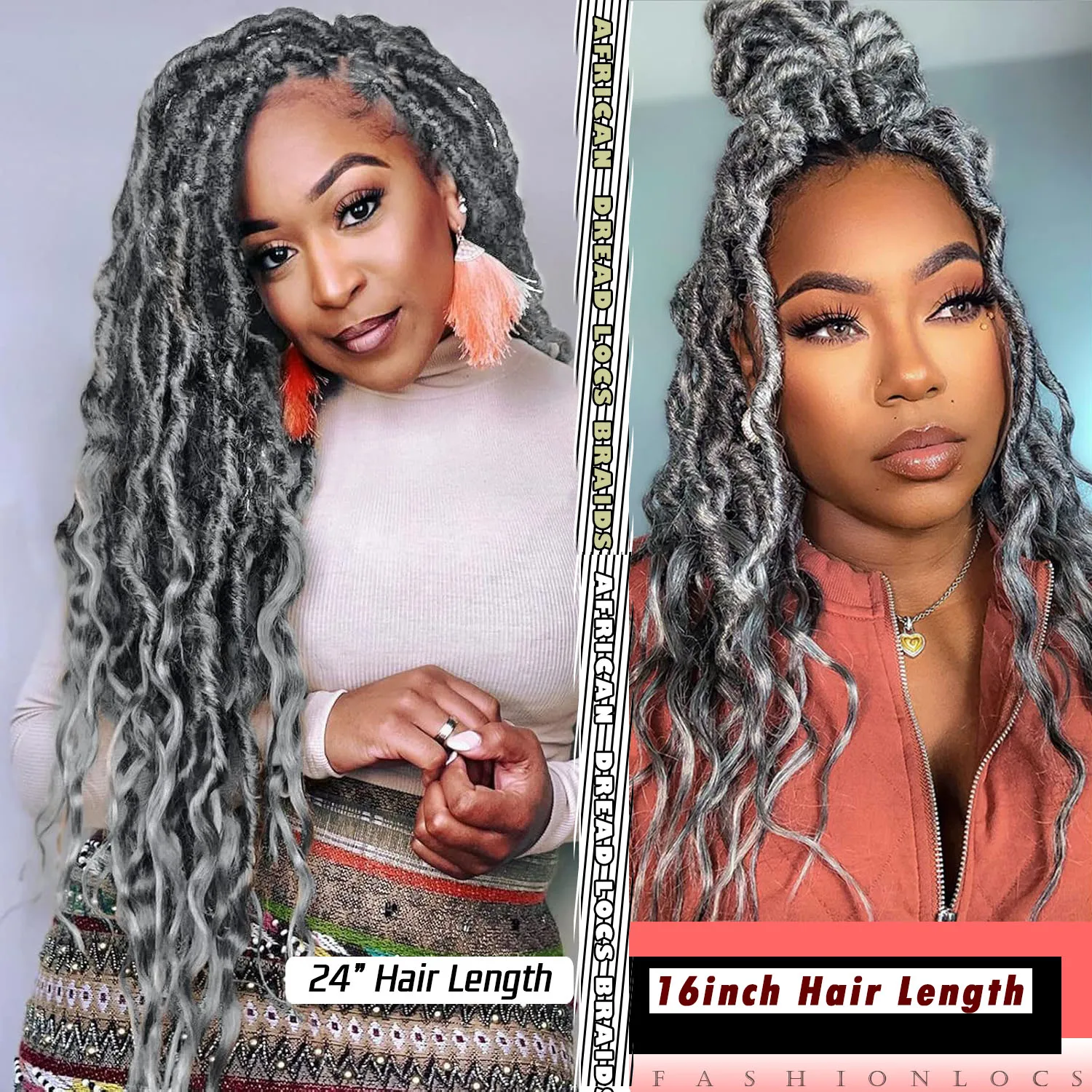 

Искусственные крючковые локоны M51 серого цвета, 16-24 дюйма, в стиле бохо с кудрявыми концами, мягкие дреды для чернокожих женщин (6 упаковок)