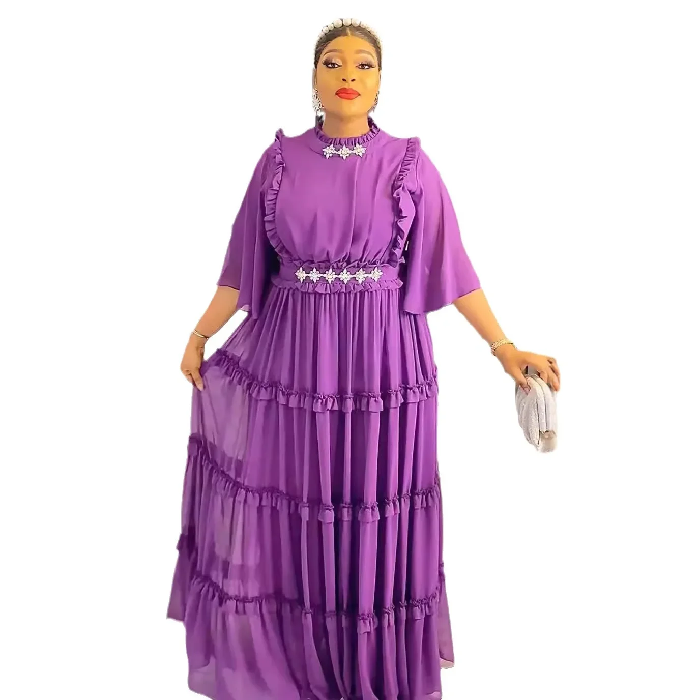 2024 Plus Size African Party Dresses for Women Summer Fashion Chiffon Evening Gown Elegant Muslim Maxi Long Dress Outfits L-3XL