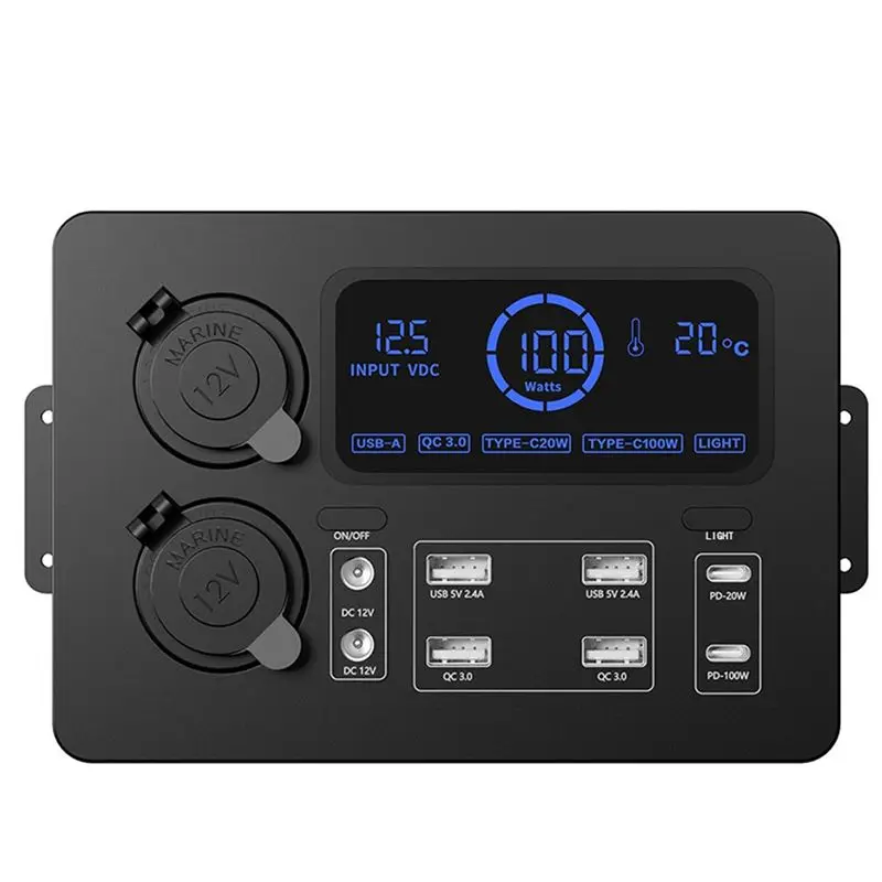 Superior-Portable Control Hub With LED Lights Adapter Mini Power Box With LED Lights 100W For Rvs,Boats Display Power Box 12V A