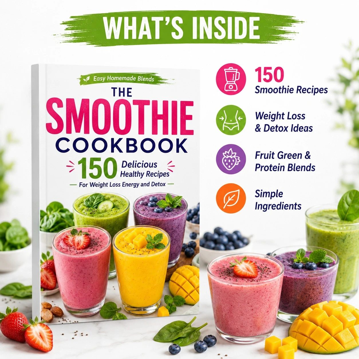 El libro de recetas de batidos: 150 recetas saludables para bajar de peso, desintoxicación, energía, mezclas de frutas y proteínas verdes, guía sencilla para preparar en casa