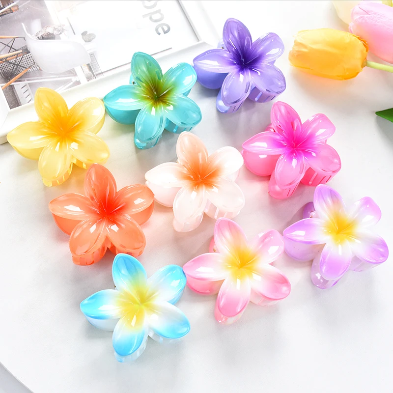 2Pcs 8CM Hawaiian Flowers Hair Clip Claw Headwear Accessories Acrylic Hairpin Crab Summer Birthday Party Decoration Wedding Gift