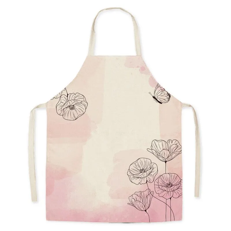 Nordic Style Halo Dyed Floral Apron Mimics Linen Sleeveless Lace Up Kitchen Baking Stains Oil Resistant Adult Children's Cover