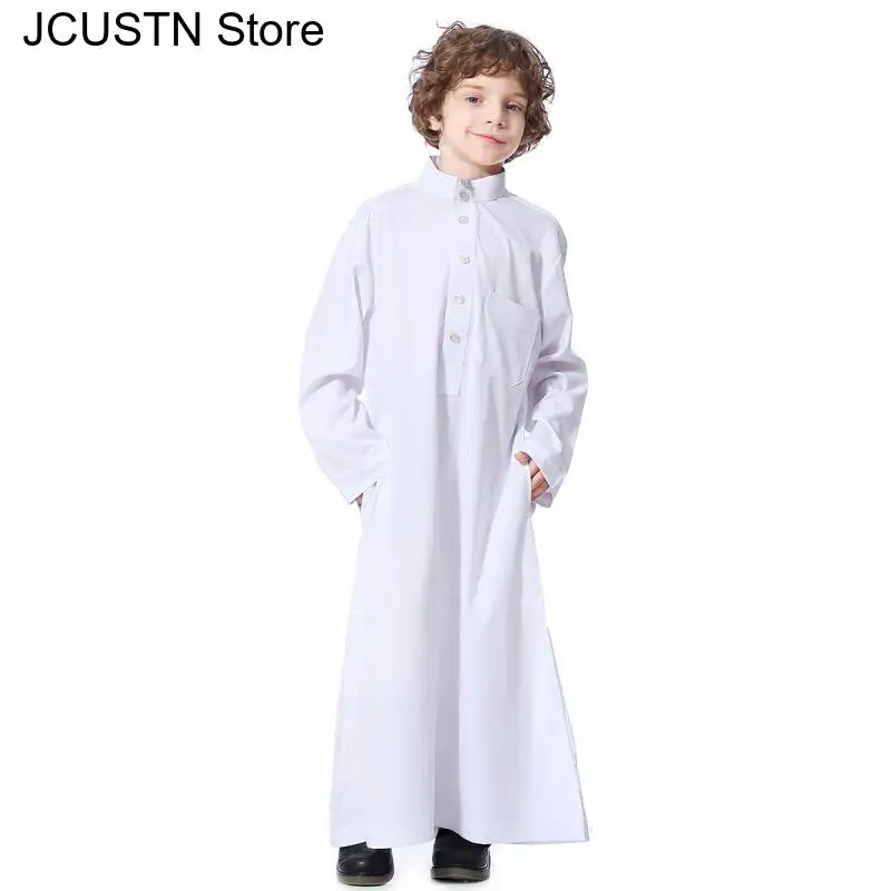 رداء للأولاد المسلمين ثوب إسلامي إسلامي جوبا قفطان رداء سادة بياقة واقفة فستان طويل عربي دبي قطر عباية 110-160 سنتيمتر رداء للأولاد