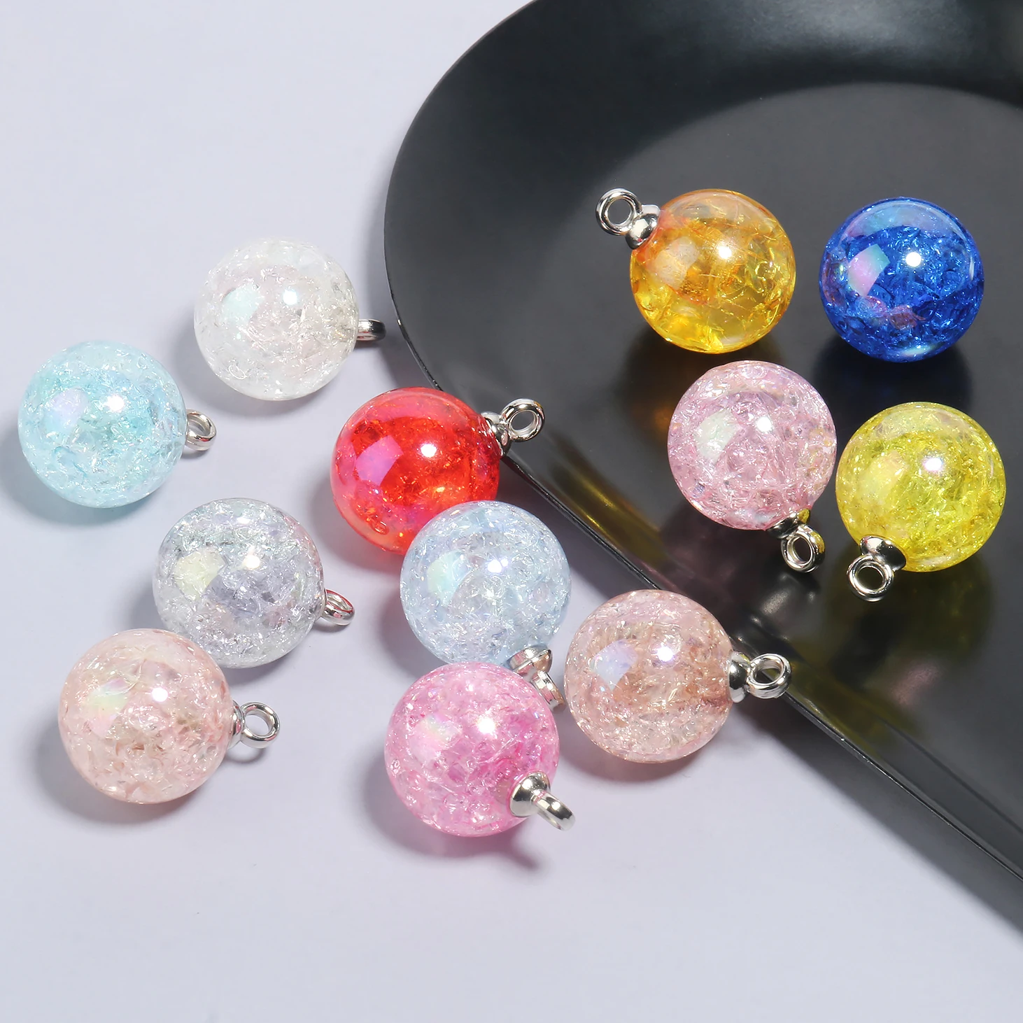 20.5x15mm Multicolor AB Color Cracked Crystal Round Ball Charms Pendant For Jewelry Making DIY Crafts Necklace Handmade Findings