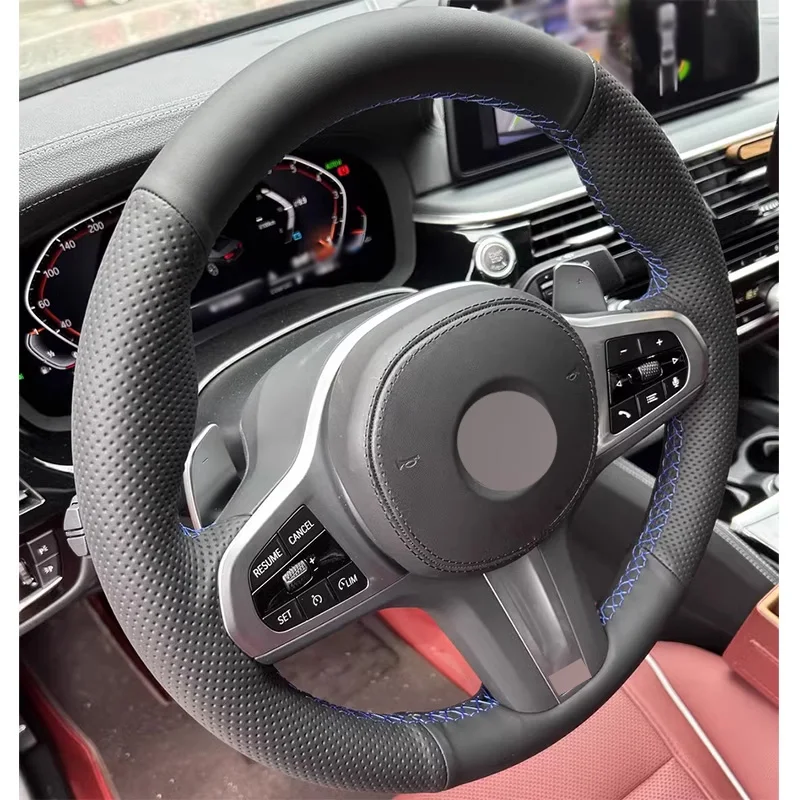 

Smooth with Perforated Leather and Blue Thread Full Wrap Car Steering Wheel Cover for BMW ix3 X3 X4 X5 X6 Series 2 3 5 7 BMW 530